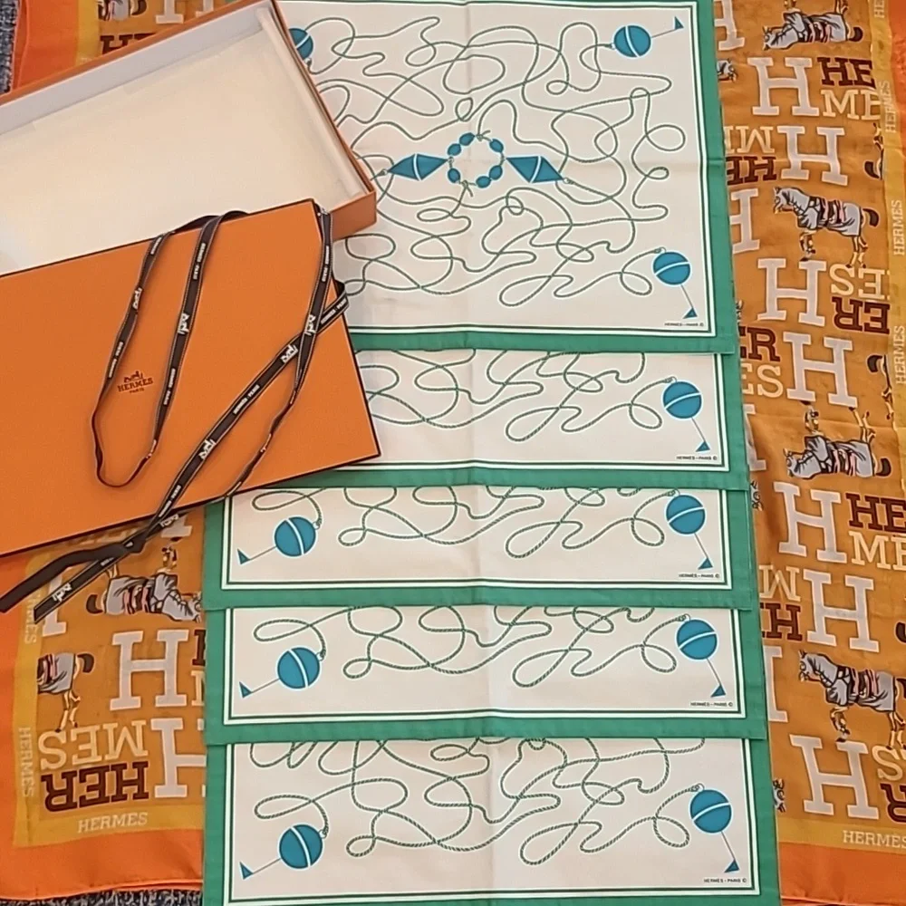 HERMÈS 1990s MARINER STYLE PLACEMATTS W/ORIGINAL BOX- UNUSED SET OF 5